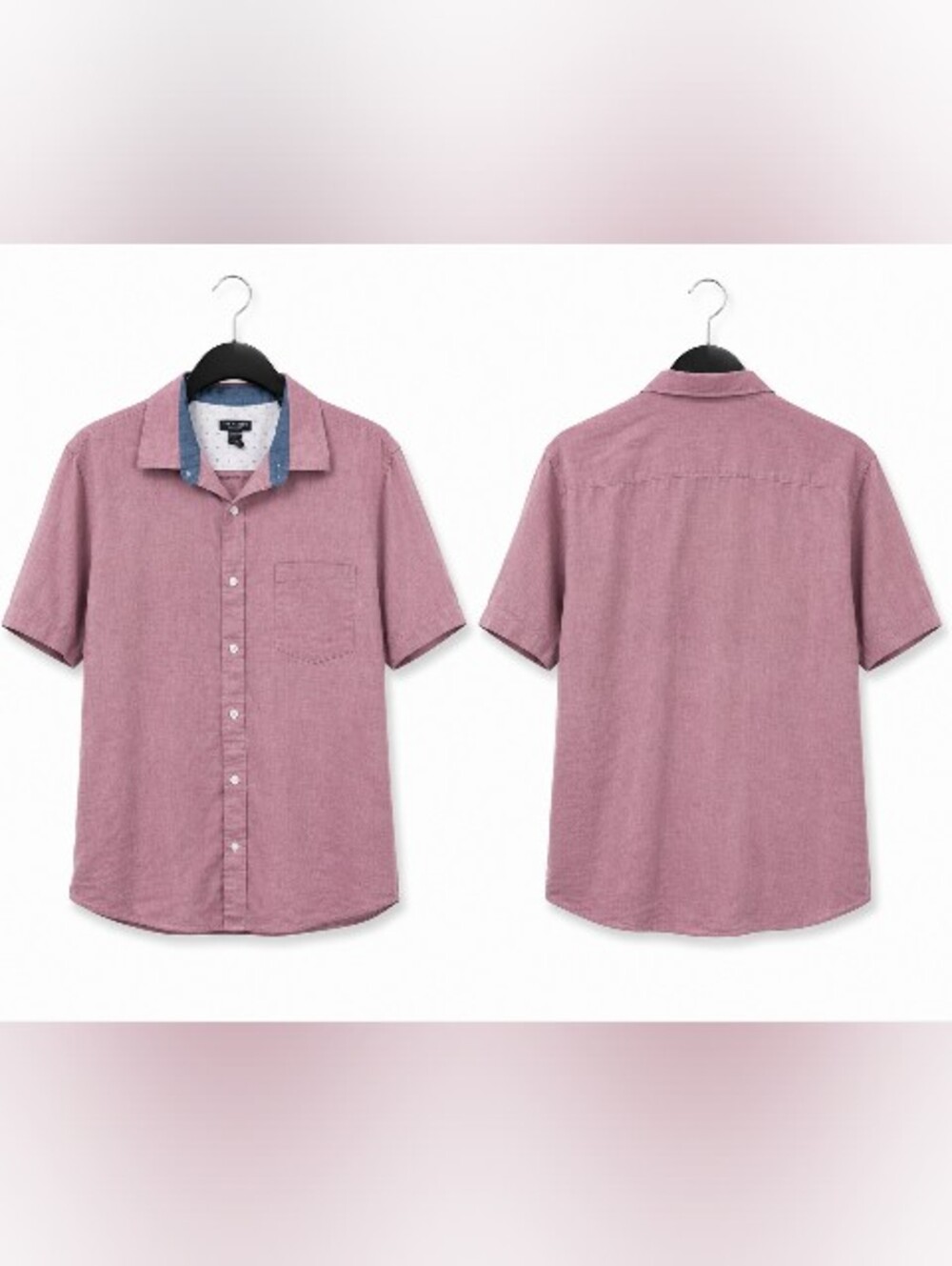 Mens Dusty Pink Short-Sleeve Button-Down Shirt Size Medium By Van Heusen